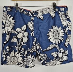 Ted Baker London Swim Trunks Men's Short Sz 5/38 Blue Floral Print Mesh Lining